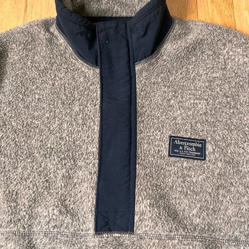 Abercrombie & Fitch Sweatshirt Mens Medium Gray Fleece Sherpa 1/2 Zip Snap - Picture 3 of 7